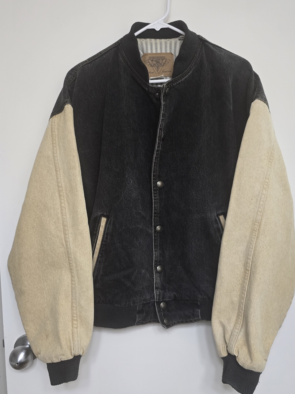 Men's Two-Tone Bomber Jacket - Black Body with Cream Sleeves